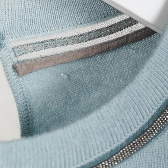 Brunello Cucinelli SS/20 Blue Cashmere Monili-Bead Sweater - Picture 8 of 13